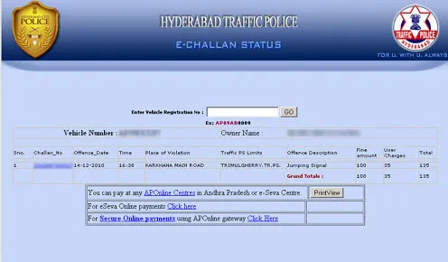 Hyderabad Traffic Police Challan Status